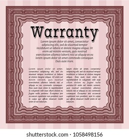 Red Formal Warranty Certificate template. With background. Vector illustration. Good design. 