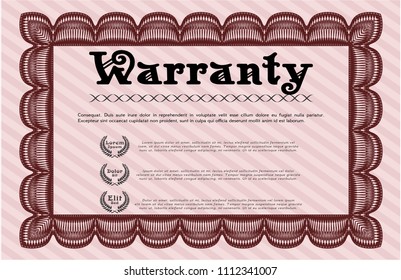  Red Formal Warranty Certificate template. With guilloche pattern. Vector illustration. Superior design. 