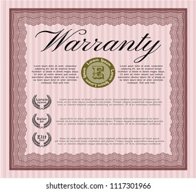 Red Formal Warranty Certificate template. Excellent design. Printer friendly. Detailed. 
