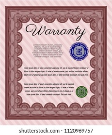 Red Formal Warranty Certificate template. Excellent design. With great quality guilloche pattern. Vector illustration. 