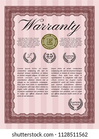 Red Formal Warranty Certificate template. Money style design. Customizable, Easy to edit and change colors. Easy to print. 