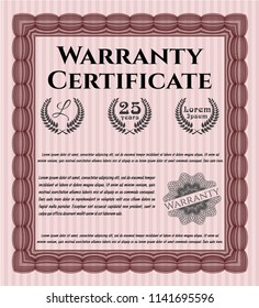 Red Formal Warranty Certificate template. With guilloche pattern. Perfect design. Customizable, Easy to edit and change colors. 