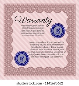 Red Formal Warranty Certificate template. Excellent design. With guilloche pattern and background. Vector illustration. 