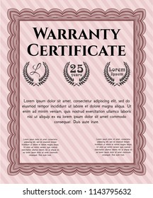 Red Formal Warranty Certificate template. Customizable, Easy to edit and change colors. With complex background. Nice design. 