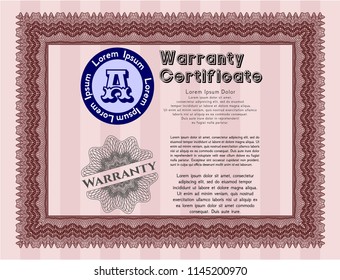 Red Formal Warranty Certificate template. Money design. Complex background. Customizable, Easy to edit and change colors. 
