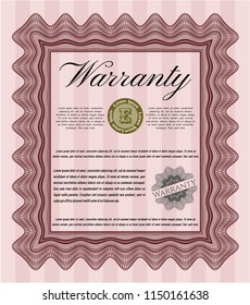 Red Formal Warranty Certificate template. Nice design. Vector illustration. With great quality guilloche pattern. 
