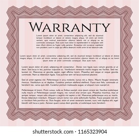 Red Formal Warranty Certificate template. Customizable, Easy to edit and change colors. With guilloche pattern and background. Lovely design. 