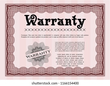 Red Formal Warranty Certificate template. Good design. With guilloche pattern. Customizable, Easy to edit and change colors. 