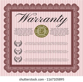 Red Formal Warranty Certificate template. Customizable, Easy to edit and change colors. With complex linear background. Money style design. 