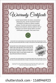 Red Formal Warranty Certificate template. Detailed. With great quality guilloche pattern. Nice design. 