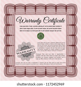 Red Formal Warranty Certificate template. Customizable, Easy to edit and change colors. With guilloche pattern and background. Perfect design. 