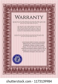 Red Formal Warranty Certificate template. Beauty design. Vector illustration. Printer friendly. 