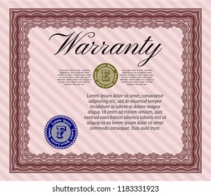Red Formal Warranty Certificate template. With guilloche pattern and background. Beauty design. Vector illustration. 