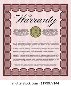 Red Formal Warranty Certificate template. With great quality guilloche pattern. Nice design. Customizable, Easy to edit and change colors. 