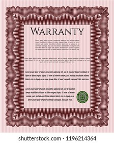 Red Formal Warranty Certificate template. With guilloche pattern and background. Sophisticated design. Vector illustration. 