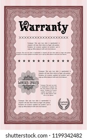 Red Formal Warranty Certificate template. With guilloche pattern and background. Customizable, Easy to edit and change colors. Money style design. 