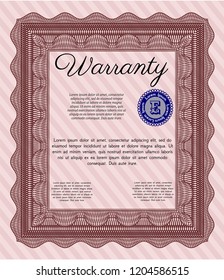 Red Formal Warranty Certificate template. Nice design. Customizable, Easy to edit and change colors. With great quality guilloche pattern. 