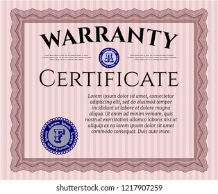 Red Formal Warranty Certificate template. With guilloche pattern. Modern design. Detailed. 