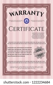 Red Formal Warranty Certificate template. With complex background. Vector illustration. Retro design. 