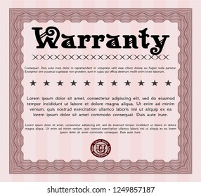 Red Formal Warranty Certificate template. Easy to print. Beauty design. Vector illustration. 