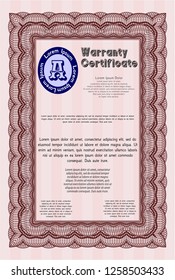 Red Formal Warranty Certificate template. Customizable, Easy to edit and change colors. Complex background. Perfect design. 