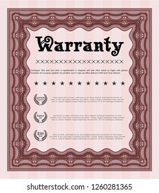 Red Formal Warranty Certificate template. Retro design. Customizable, Easy to edit and change colors. With complex linear background. 