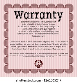 Red Formal Warranty Certificate template. With guilloche pattern and background. Detailed. Cordial design. 