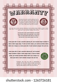Red Formal Warranty Certificate template. Money style design. Vector illustration. Easy to print. 