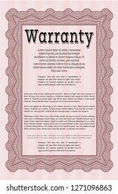Red Formal Warranty Certificate template. With complex linear background. Money Pattern design. Vector illustration. 