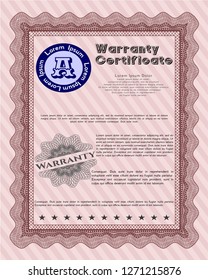 Red Formal Warranty Certificate template. With quality background. Elegant design. Detailed. 