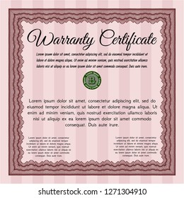Red Formal Warranty Certificate template. Money Pattern. Detailed. Printer friendly. 