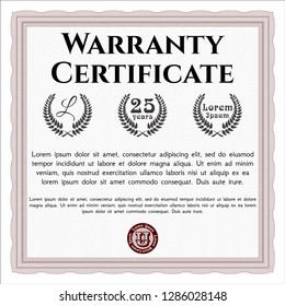 Red Formal Warranty Certificate template. Easy to print. Nice design. Vector illustration. 
