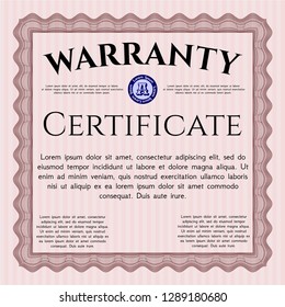 Red Formal Warranty Certificate template. Good design. With guilloche pattern and background. Customizable, Easy to edit and change colors. 