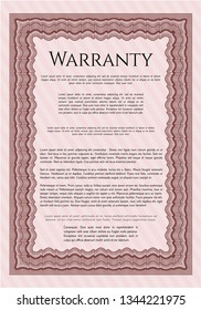 Red Formal Warranty Certificate template. Vector illustration. With great quality guilloche pattern. Artistry design. 
