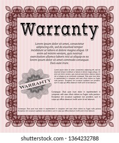 Red Formal Warranty Certificate template. With guilloche pattern and background. Artistry design. Vector illustration. 