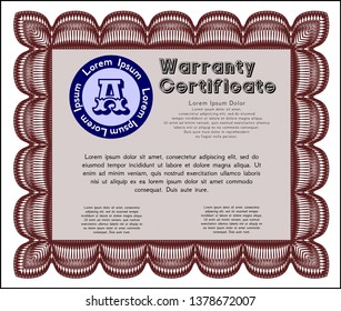 Red Formal Warranty Certificate template. Cordial design. With guilloche pattern. Customizable, Easy to edit and change colors. 