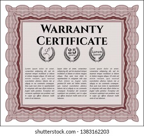 Red Formal Warranty Certificate template. Modern design. With background. Customizable, Easy to edit and change colors. 
