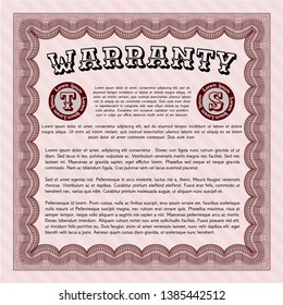Red Formal Warranty Certificate template. Detailed. With background. Lovely design. 