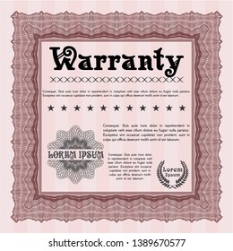 Red Formal Warranty Certificate template. Nice design. With guilloche pattern. Detailed. 