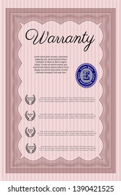 Red Formal Warranty Certificate template. With complex background. Detailed. Cordial design. 