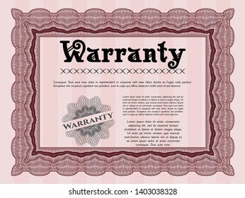 Red Formal Warranty Certificate template. With quality background. Artistry design. Detailed. 