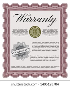 Red Formal Warranty Certificate template. Vector illustration. With complex background. Beauty design. 