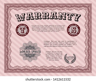 Red Formal Warranty Certificate template. With guilloche pattern and background. Cordial design. Customizable, Easy to edit and change colors. 