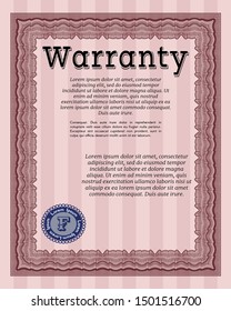 Red Formal Warranty Certificate template. With complex background. Lovely design. Customizable, Easy to edit and change colors. 