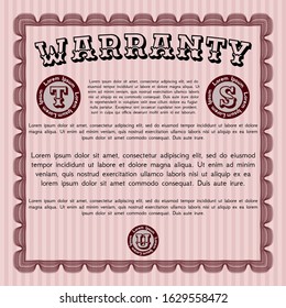 Red Formal Warranty Certificate template. Elegant design. Detailed. With guilloche pattern. 