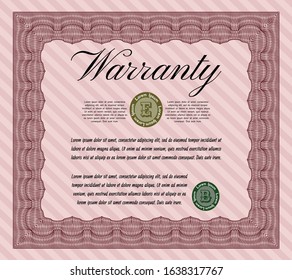 Red Formal Warranty Certificate template. Modern design. Detailed. With guilloche pattern. 