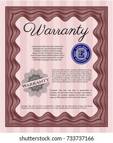 Red Formal Warranty Certificate template. Retro design. Printer friendly. Vector illustration. 