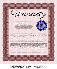 Red Formal Warranty Certificate template. Lovely design. With complex linear background. Customizable, Easy to edit and change colors. 