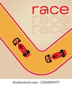 Red formula car. F1 landscape. Speed racing tournament. Formula One championship. Motorsport concept. Vector Illustration isolated on background. Poster design