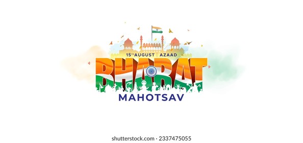 Fuerte rojo con Azaad Bharat Mahotsav texto en 3D para el Día de la Independencia de la India, 15 de agosto. Celebración de la libertad india y antecedentes patrióticos.